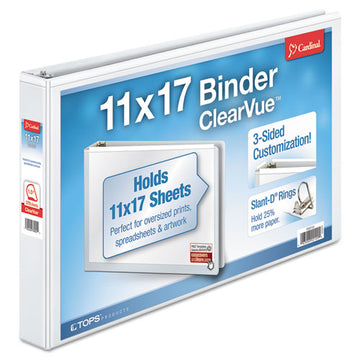 Cardinal® Clearvue Slant-d Ring Binder, 3 Rings, 1.5" Capacity, 11 X 17, White freeshipping - TVN Wholesale